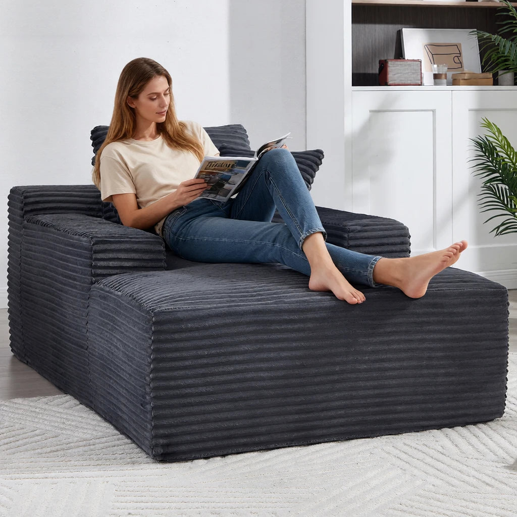 67 Inch Chaise Lounge Chair Indoor, Oversized Corduroy Upholstered Boneless Sofa Bed, Cloud Sofas Couches for Living Room