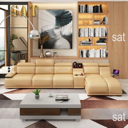 -Modern Living Home Furniture With Bluetooth Speaker L Shape Leather Sofa High Quality Living Room Sofa Combination