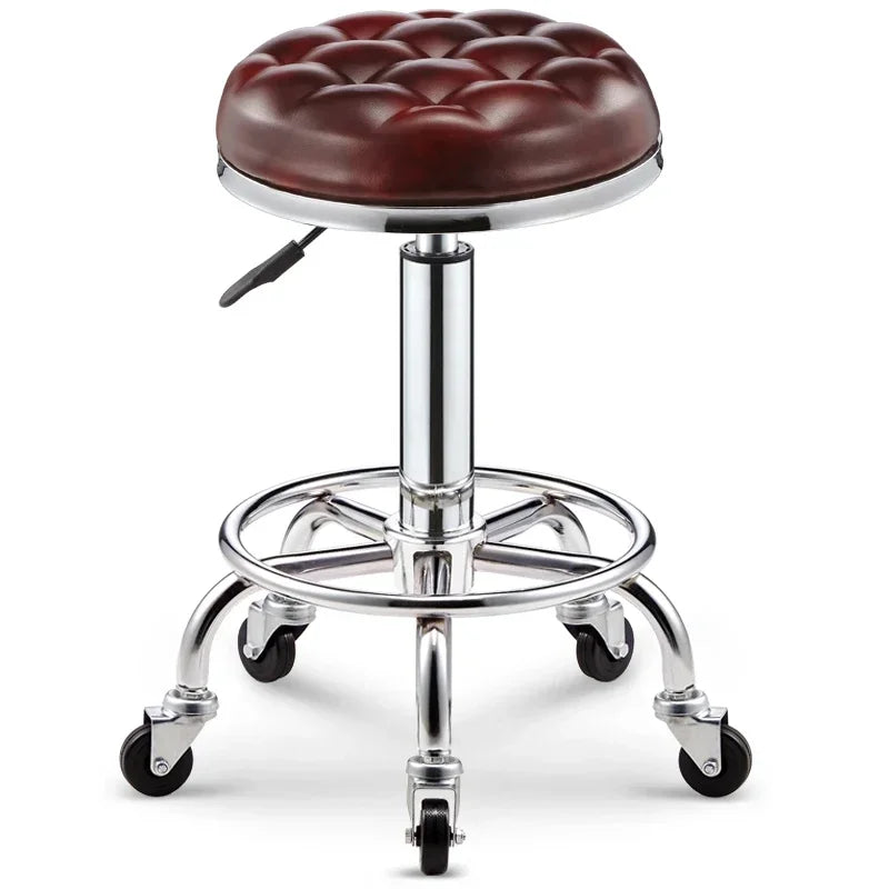 Black PU Leather Rolling Stool Round Swivel Stool with Wheels Height-Adjustable Seat for Salon Tattoo or Office Use