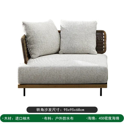 Nordic Solid Wood Sofa Chair Leisure Patio Living Room Furniture Villa Luxury Sofa Combination Garden Furniture Sets Rattan