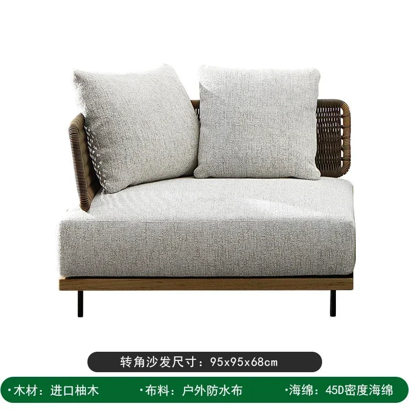Nordic Solid Wood Sofa Chair Leisure Patio Living Room Furniture Villa Luxury Sofa Combination Garden Furniture Sets Rattan