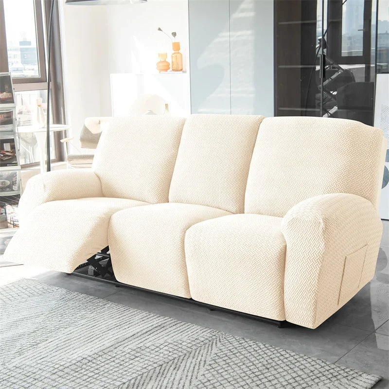 1/2/3 Seater Recliner Sofa Cover Jacquard Solid Color Stretch Couch Coushion Solid Color Sofa Slipcover for Living Room Home