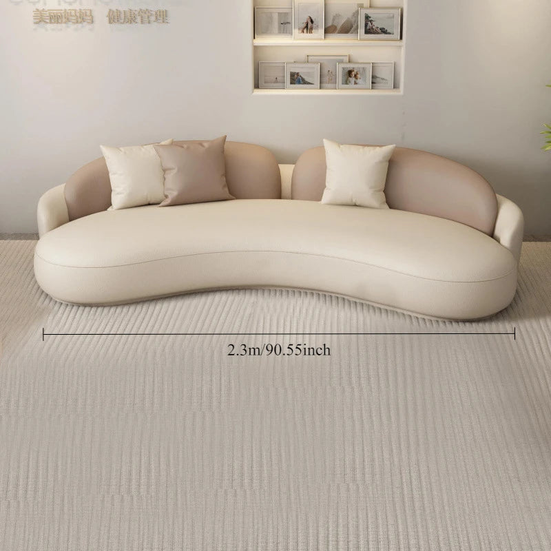 Hotel Sofa, Light Luxury Curved Leather Art Sofa, Cat Scratch Leather,  Salon Rest Set, Sofa and Coffee Combination