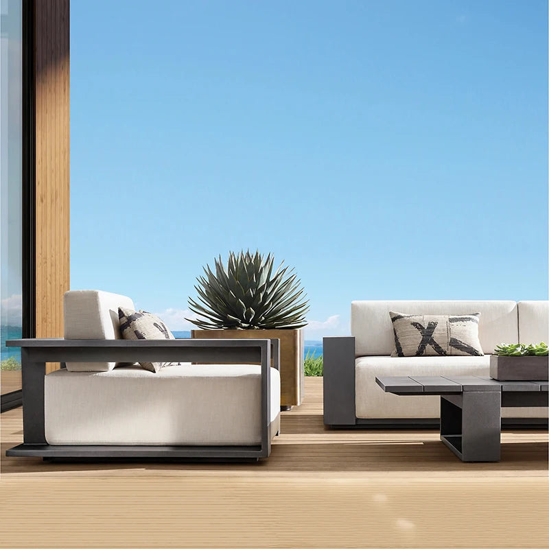 Hot Selling Villa Metal Outdoor Furniture  Patio Sectional Garden Sofa Set Black Aluminum Outdoor Sofa