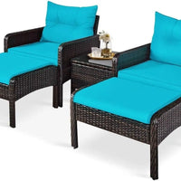 Outdoor Cushioned Rattan Patio Furniture Set with Sofa, Ottoman, and Coffee Table for Garden Conversations