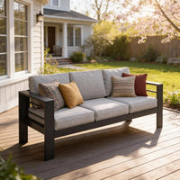 Outdoor Couch Aluminum Patio Furniture Sofa, 3 Seat All-Weather Metal Patio Couch With 5" Thick And Soft Cushion, Customized