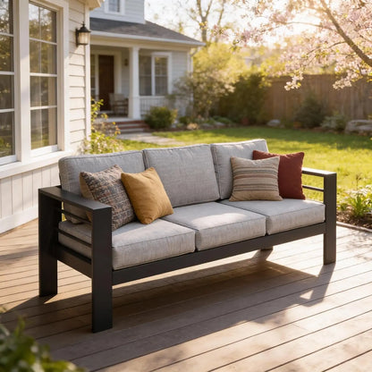 Outdoor Couch Aluminum Patio Furniture Sofa, 3 Seat All-Weather Metal Patio Couch With 5" Thick And Soft Cushion, Customized