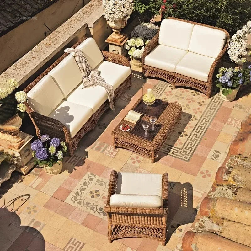 Outdoor PE Rattan Garden Chairs Balcony Courtyard Garden Waterproof Sofa Chair Outdoor Terrace Leisure Chair Outdoor Furniture A