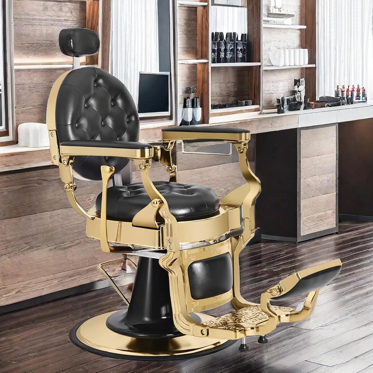 Heavy Duty Barber Chair for Barbershop,Reclining Salon Chair for Hair Stylist, 360° Swivel, Adjustable Footrest and Headrest