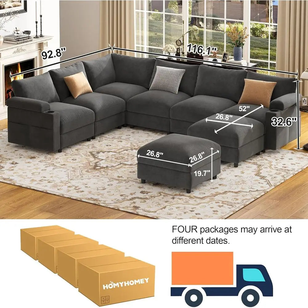 Oversized Velvet Cloud Sectional Sleeper Sofa with Chaise
