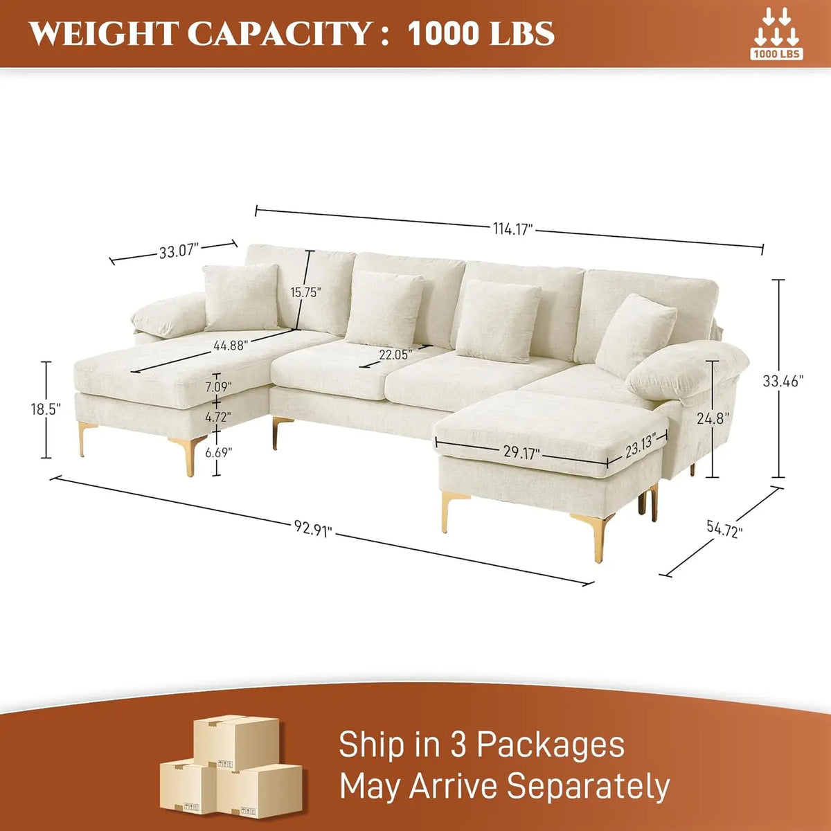 U Shaped Sectional Sofa Couch Set for Living Room Convertible Velvet with Chaise Lounge Ottoman and Pillows