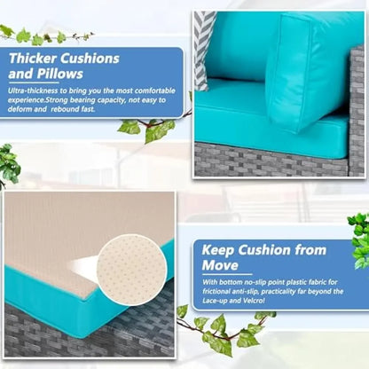 5 Pieces Outdoor Patio Sectional Sofa Couch, PE Wicker Furniture Conversation Sets with Washable Cushions & Glass Coffee Table