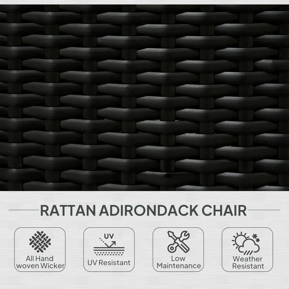 All-Weather Outdoor Wicker Adirondack Chair with Cushions, Fire Pit Friendly, Tall Curved Backrest, Comfortable Patio Furniture