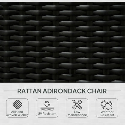 All-Weather Outdoor Wicker Adirondack Chair with Cushions, Fire Pit Friendly, Tall Curved Backrest, Comfortable Patio Furniture