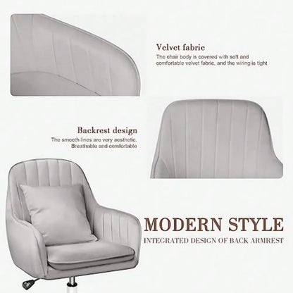 Home Office Chair Computer Chair With Mid-Back Upholstered Modern Tufted Computer Task Chair Swivel Height Adjustable Velvet Accent Chair,Grey