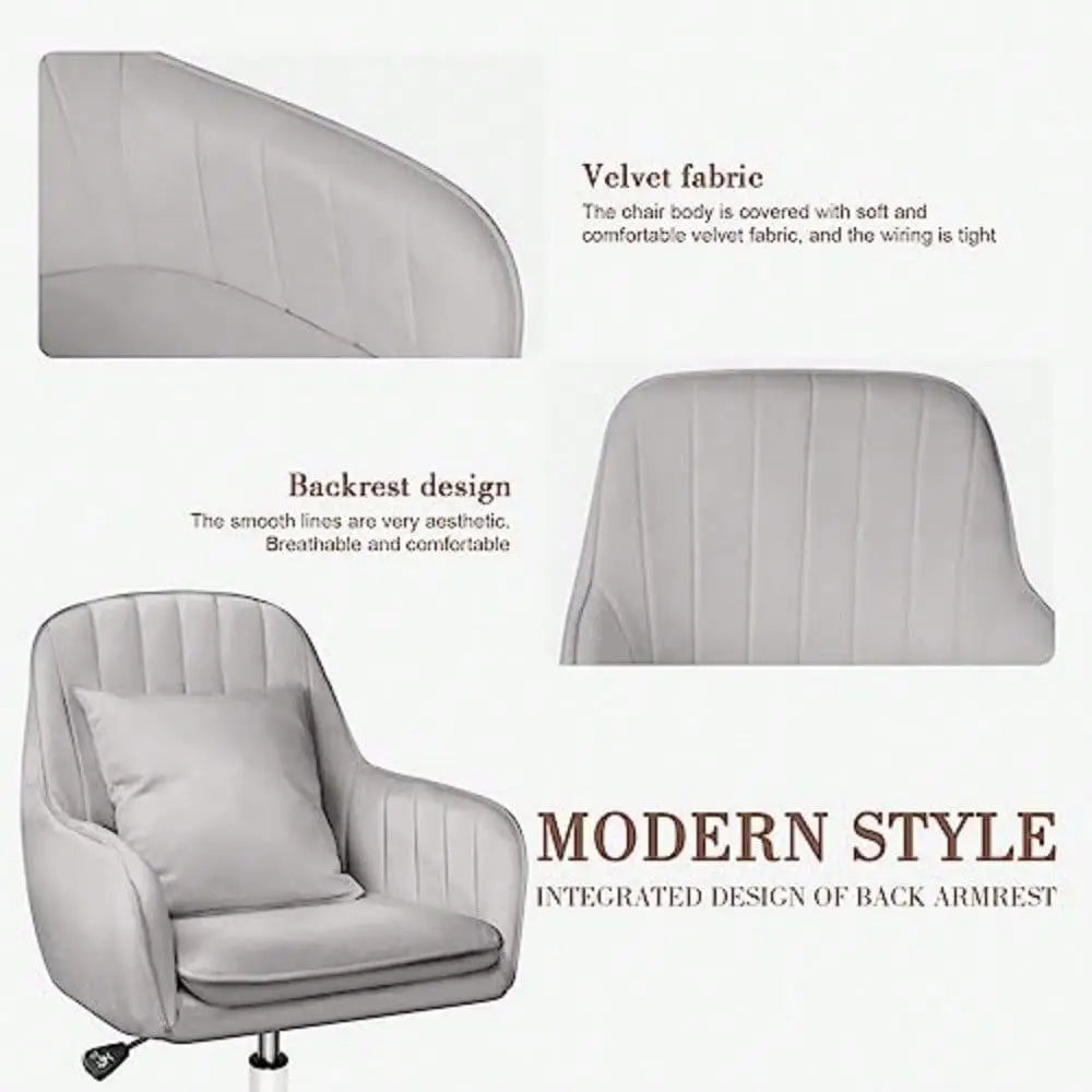 Home Office Chair Computer Chair With Mid-Back Upholstered Modern Tufted Computer Task Chair Swivel Height Adjustable Velvet Accent Chair,Grey