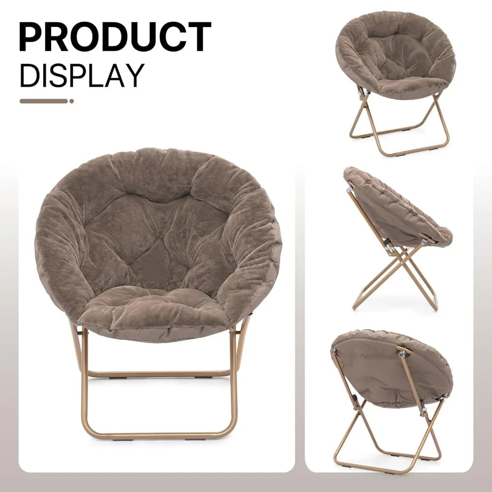 Comfy Saucer Chair Folding Faux Fur Accent Chair Metal Frame Bedroom Living Room Reading Moon Chair, Custom