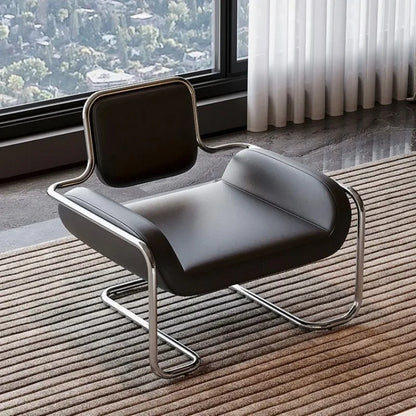 Bauhaus Style Leather Accent Chair Stainless Steel Frame Modern Lounge Chair for Living Room Office Reception