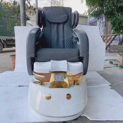Nail Salon Furniture Equipment White Golden Electric Reclining Massage Manicure Foot Spa  Pedicure Chairs