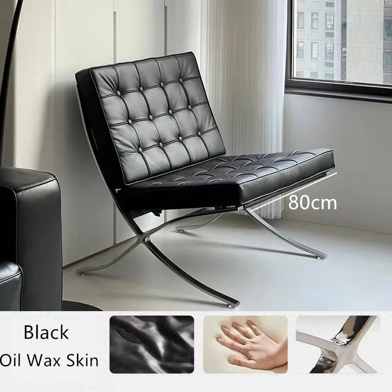 Vintage Barcelona Leather Armchair for Cozy Living Room or Bedroom Lounge Elegant Barcelona Single Sofa Chair with Oil Wax Skin