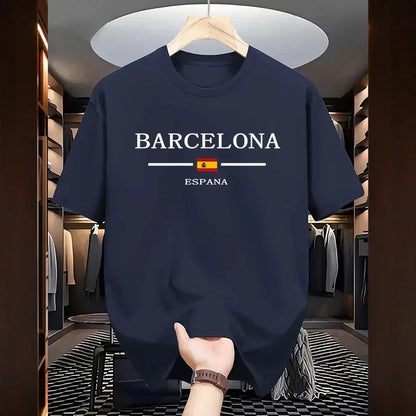 Summer fashion men's T-shirt Barcenola printed 100% cotton casual loose short-sleeved soft and breathable top T-shirt for men