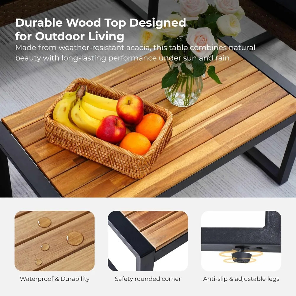 4 Pcs Patio Furniture Set, Outdoor Acacia Wood Table with 3 Chairs, All-Weather Garden Balcony Backyard Lawn Conversation Set