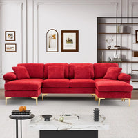 U-Shaped Sectional Sofa 114" Convertible L-Shape Chaise Ottoman Modular 4-Seat Sleeper Velvet Living Office Customized