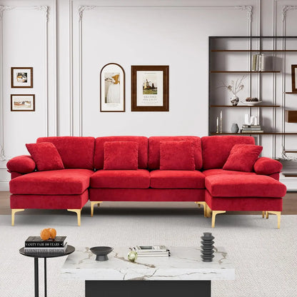 U-Shaped Sectional Sofa 114" Convertible L-Shape Chaise Ottoman Modular 4-Seat Sleeper Velvet Living Office Customized