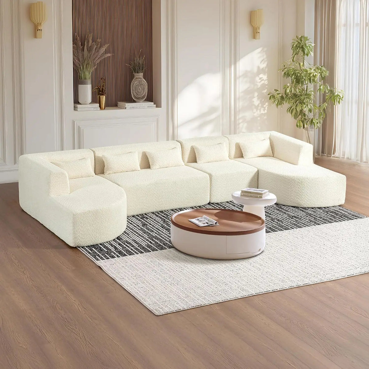 Boneless Couches for Living Room, Comfy U-Shaped Cloud Couch Sectional with Chaise Lounge, Modern Deep Seat Black, Customized