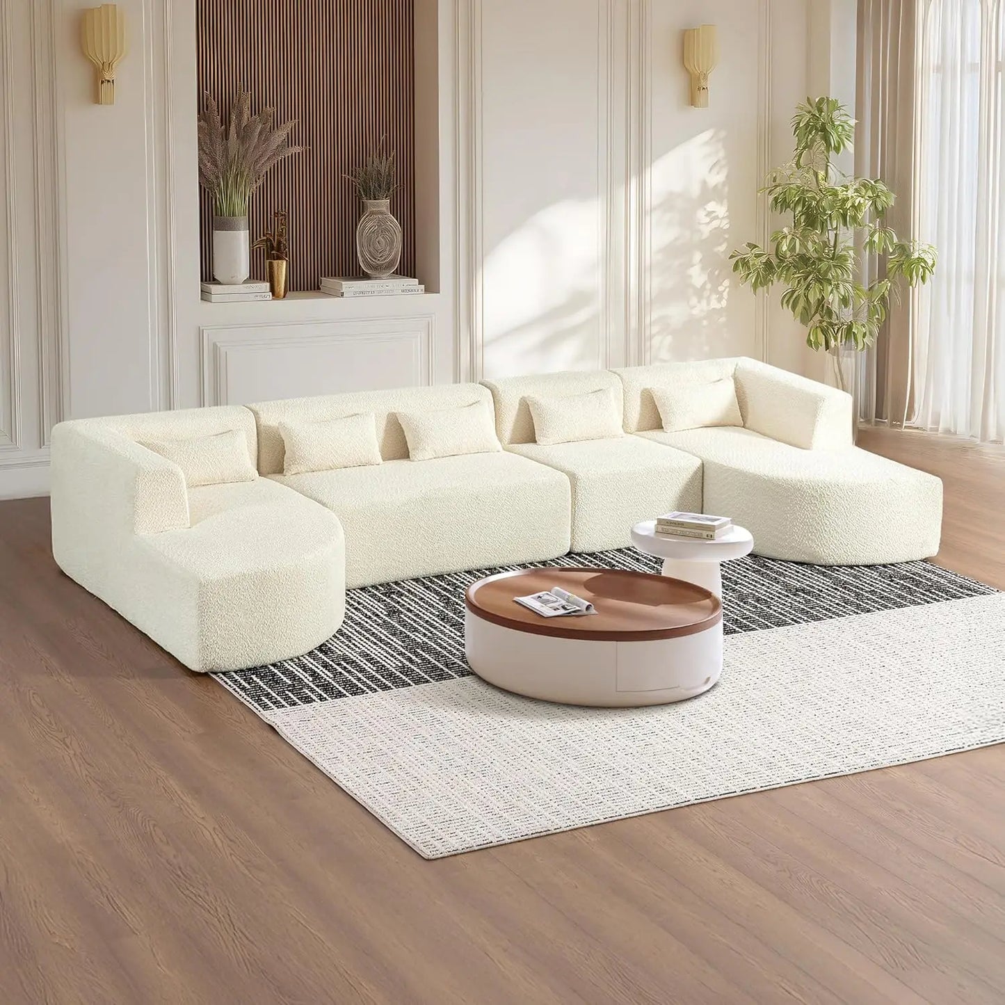 Boneless Couches for Living Room, Comfy U-Shaped Cloud Couch Sectional with Chaise Lounge, Modern Deep Seat Black, Customized