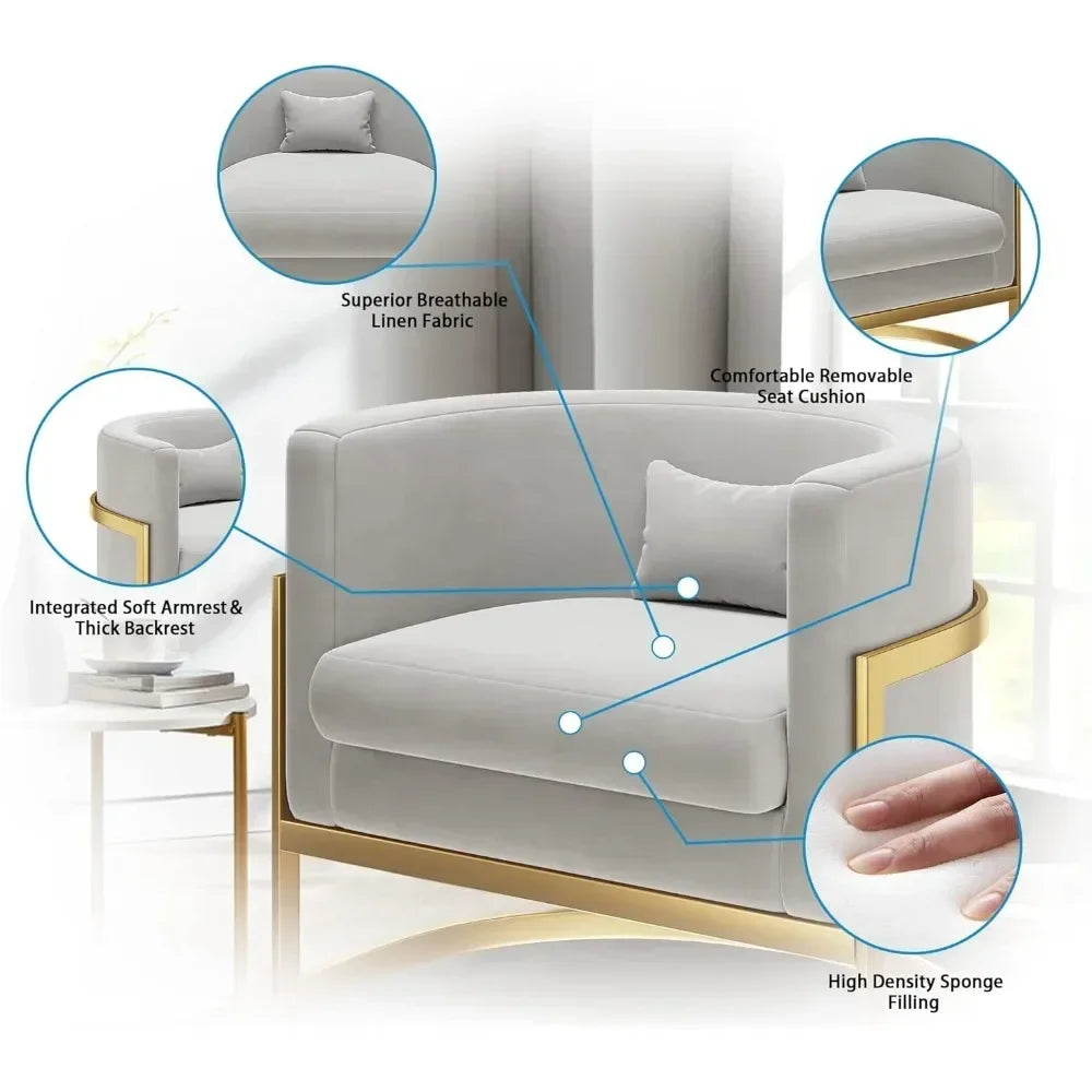 v Living Room Chair, Modern Gray Velvet Bucket Shaped Special Chair, Soft Padded Armchair, Bedroom Single Person Sofa