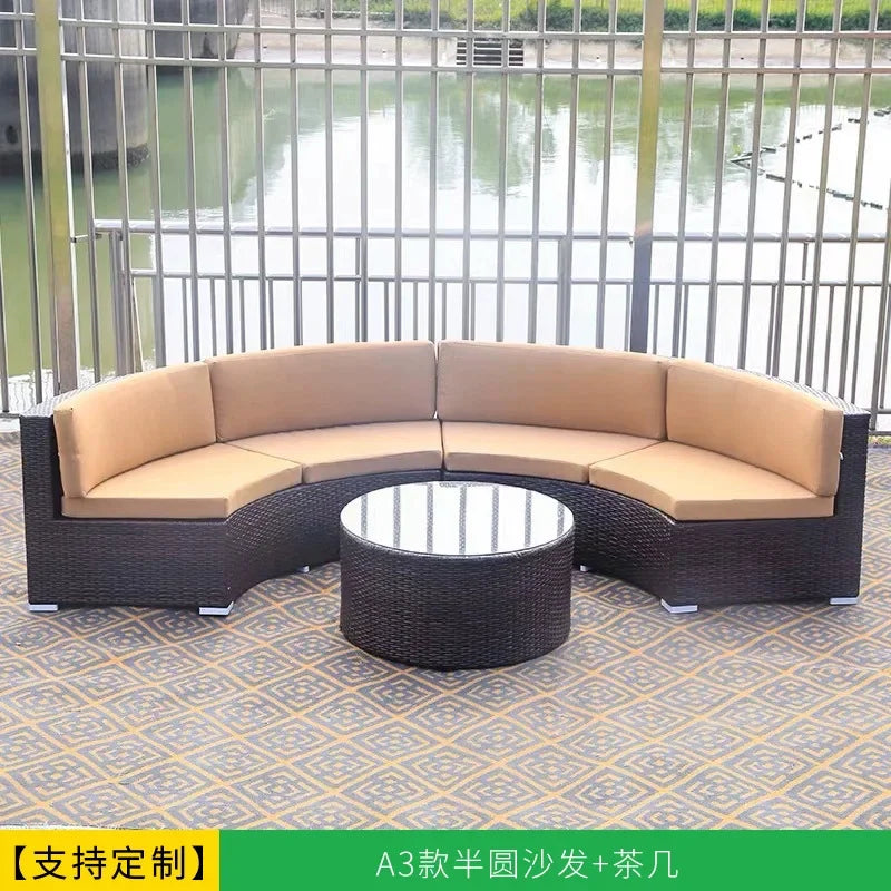 Leisure Outdoor Villa Garden Arc Sofa Hotel Courtyard Rattan Sofa B & B Terrace Sofa Furniture