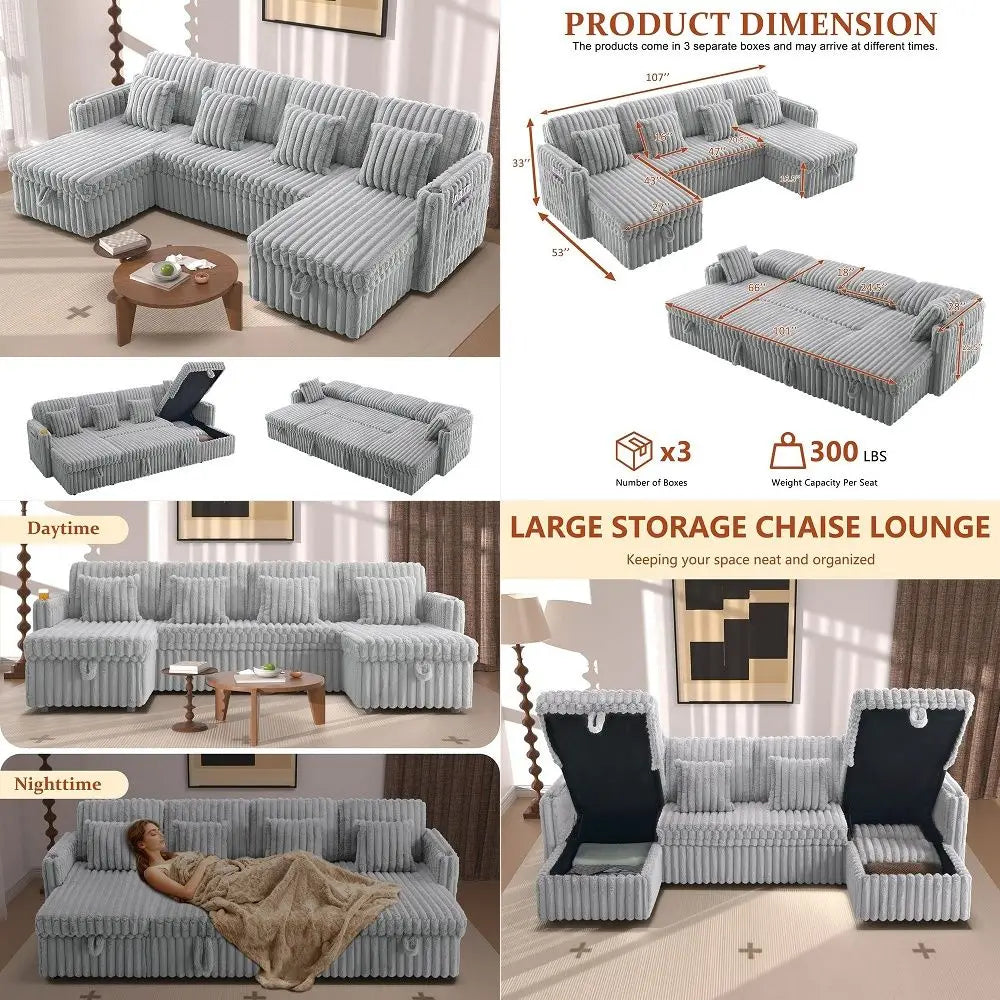 Convertible Floor Sofa Bed, Boneless Corduroy Sleeper Sofa with Side Pocket, 5in1 Foldable Couch for Living Room, Bedroom. No A