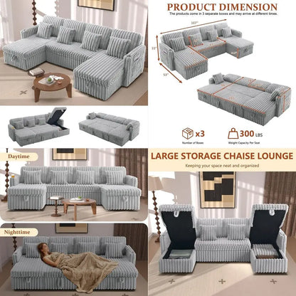 Convertible Floor Sofa Bed, Boneless Corduroy Sleeper Sofa with Side Pocket, 5in1 Foldable Couch for Living Room, Bedroom. No A