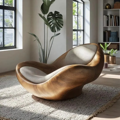 Modern minimalist lounge chair uniquely shaped solid wood lounge chair, suitable for family hotel offices and bars
