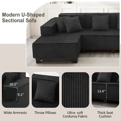 Modern U-Shaped Sectional Sofa 130" Sectional Sofa Upholstered Sofa with RGB LED Light Strip and 6 Pillows for Living Room