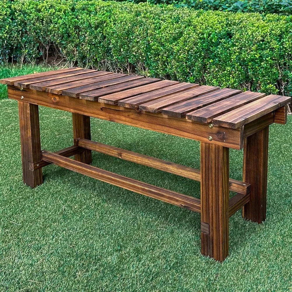 Banc de jardin extérieur pour 3 personnes, banc de Patio sans dossier, résistant aux intempéries, banc de parc en bois pour pelouse, porche, arrière-cour, antirouille
