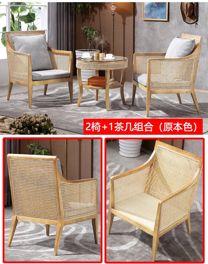 Balcony Rattan Living Room Chairs Outdoor Ergonomic Living Solid Wood Chairs Makeup Simple Fauteuil Salon Furniture Decoration