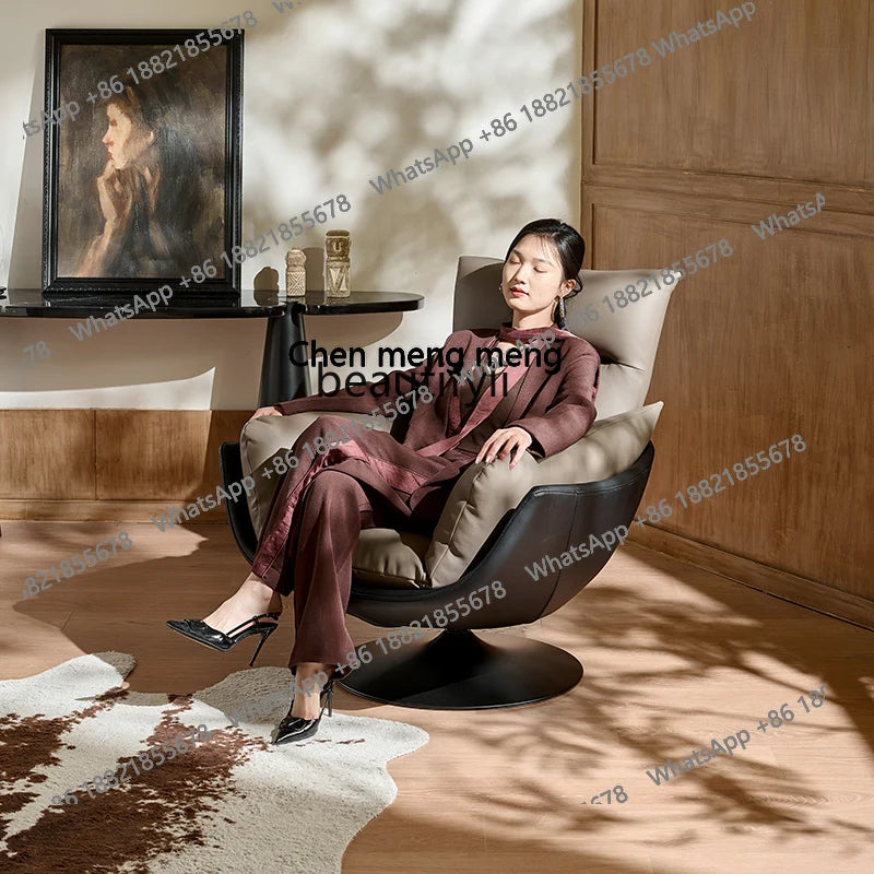 Single sofa chair rotatable living room balcony designer antique leather leisure lazy sofa H