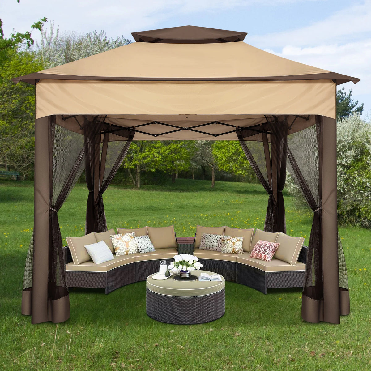 11x11 Pop up Gazebo on Clearance with Mosquito Netting&Sandbags, Outdoor Canopy Tent with 4 Ropes 8 Stakes&Portable Carrying Bag
