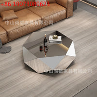 CZ  Steel Diamond-Shaped Coffee Table Modern Fashion Living Room Model Room Sales Office Mirror Titanium Small Coffee Table