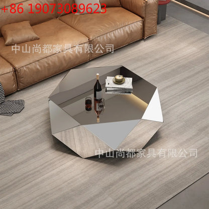 CZ  Steel Diamond-Shaped Coffee Table Modern Fashion Living Room Model Room Sales Office Mirror Titanium Small Coffee Table