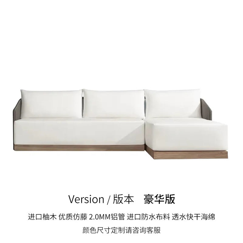 Outdoor rattan sofa courtyard preservative wood designer villa hotel  teak leisure  combination