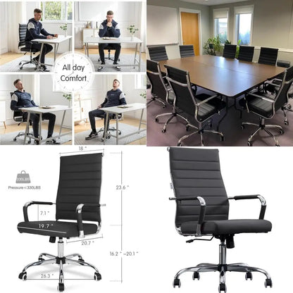 "contemporary ribbed home office chair, sleek leather meeting room seating, ergonomic desk chair for comfort, high-back executiv