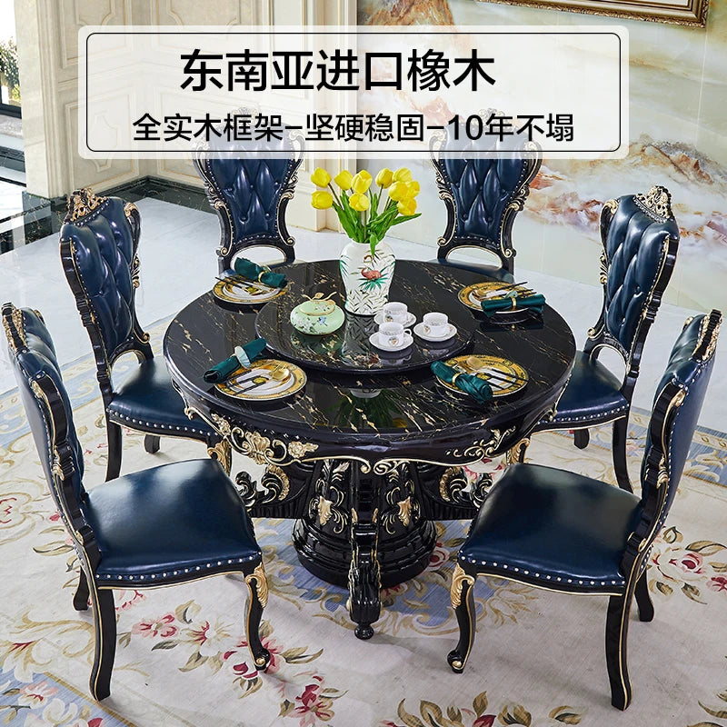 Round table marble dining table and chair combination 6 people 8 people round light luxury household dining table