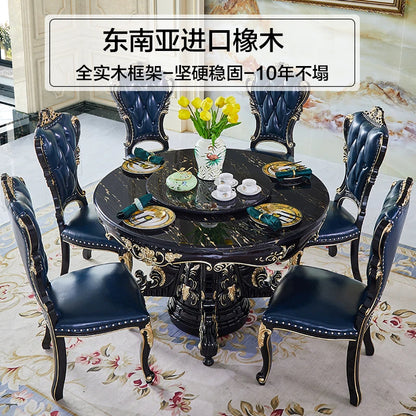 Round table marble dining table and chair combination 6 people 8 people round light luxury household dining table