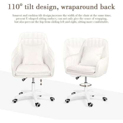 Swivel Rolling Desk Chair with Wheels, Upholstered Makeup Chair for Women Girls, Computer Task Chair or Bedroom Living Room Offi