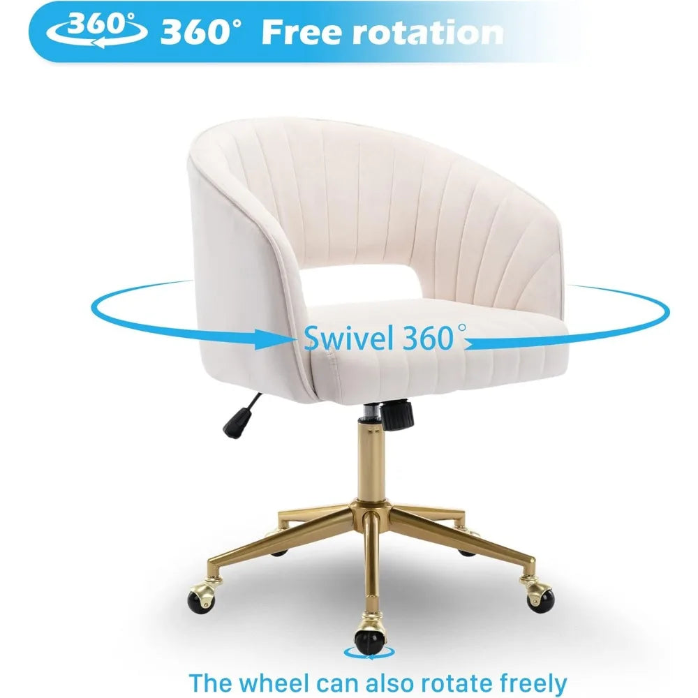 Home Office Chair Swivel Velvet Desk Chair Accent Armchair Upholstered Modern Tufted Chairs with Gold Base for Girls Women