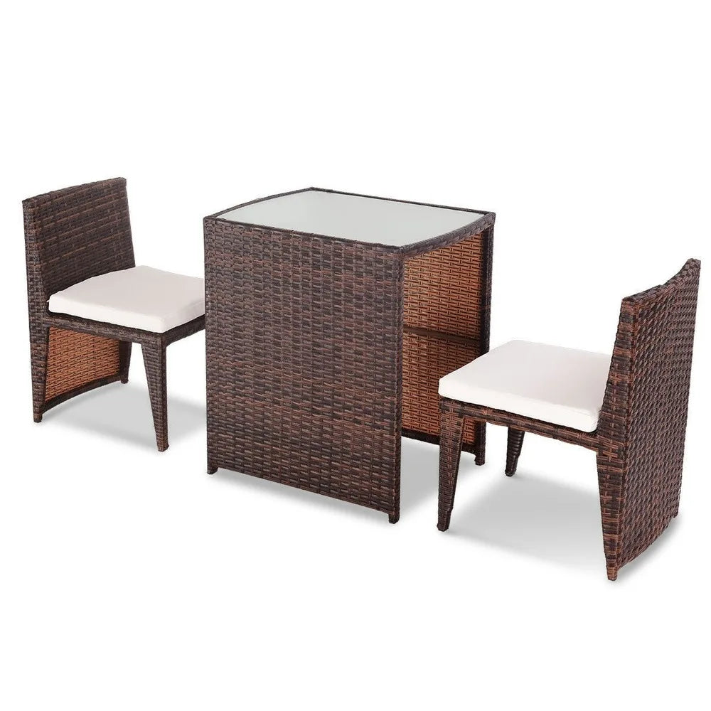 3 Pcs Cushioned Outdoor Wicker Patio Ergonomic Set Outdoor Small Space Furniture