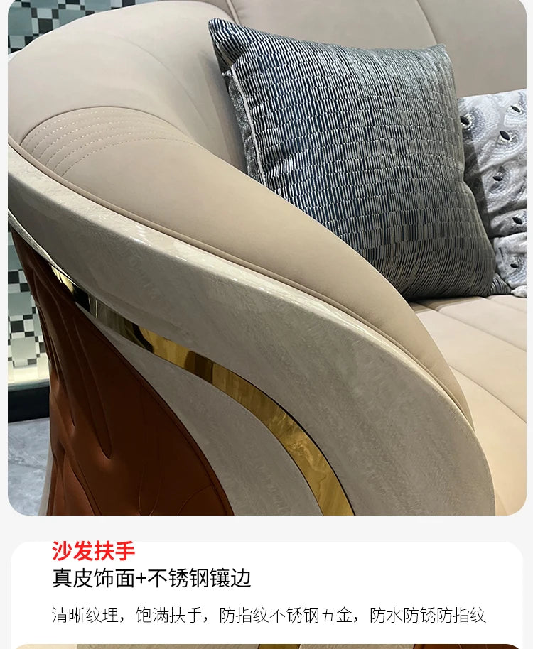 *Italian light luxury leather sofa post-modern model room large apartment high-end